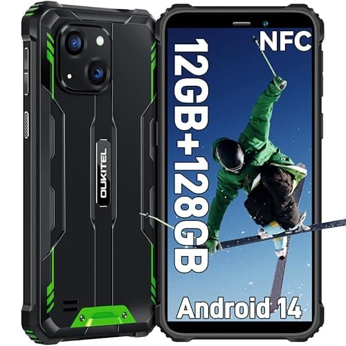 OUKITEL WP32 Móvil Rugerizado - 6.0'' HD+ Pulgadas Movil Irrompible, Batería 6300mAh, 12GB+128GB(TF 1TB) Octa-Core Movil Todoterreno Android 14, 20MP+5MP, 3.5 mm, BT5.0, 90dB Altavoz, NFC, Verde