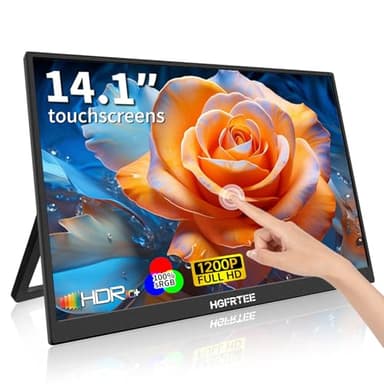 HGFRTEE Monitor táctil portátil de 14 pulgadas, pantalla FHD 1200P IPS con soporte USB-C HDMI para ordenador portátil/PC/Mac/Phone/Xbox