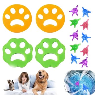 RXKFIGX 4 Piezas Quitapelos para Mascotas Lavadora 10 Piezas Bolas de Lavado Reutilizables Quita Pelo Gato Atrapador de Pelo de Silicona Elimina el Pelo en Secadora y Lavadora