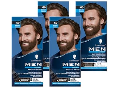 Schwarzkopf Men Perfect - Coloración para barba 60, color marrón natural, nivel 2 (4 x 30 ml), tinte para barba para ocultar las canas para un resultado natural, aplicación rápida
