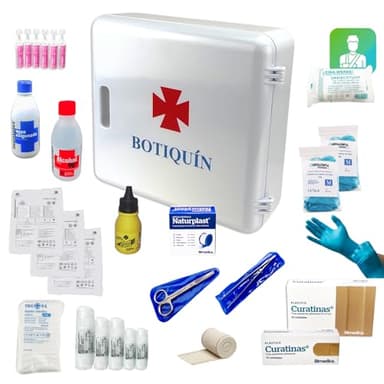DEPALMERA Pharma✙ Botiquin Armario de pared Primeros Auxilios para el Hogar y el Trabajo, BotiquÍn Primeros Auxilios para Casa Oficina con Guantes, Vendas, Gasas, Algodón, Tijeras, Tiritas