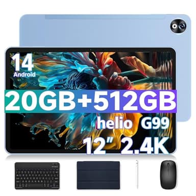 DOOGEE T40 Pro Tablet 12 Pulgadas 20GB RAM + 512GB ROM (2TB TF), 2.4K Android 14 Tablet con Helio G99 y 10800mAh Batería, Tableta 16MP+8MP, Dual 4G Tablet PC con Teclado, Ratón, Funda y Lápiz, Azul