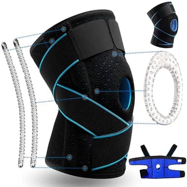 MakyFour Rodilleras Menisco y Ligamento | Neopreno | Rotuliana - Ortopedica - Lesiones - Artrosis - | Ajustable con Cintas - 4 Estabilizadores Laterales y Almohadilla de Gel en Rotula (L)
