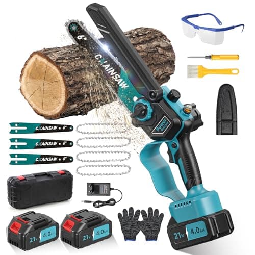 Mini Motosierra Bateria 8000mAh, Motosierra Eléctrica 6 Pulgadas 1000W Sin Escobillas con Depósito Para El Aceite y 2 Baterías, Sierra Electrica, Motosierra de Mano para Podar Arboles de Jardinería