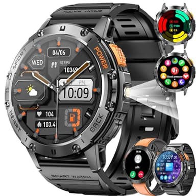 Reloj Inteligente Hombre 650 mAh, 1,43 Gran Pantalla con Linterna smartwatch hombre, 3 Correas/Llamadas/5ATM Impermeable/PulsómetroMonitor de Sueño/120+ Modos Deportivos, Smartwatch para Android iOS