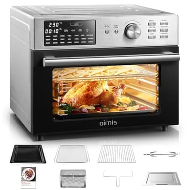 OIMIS Horno Freidora de Aire Caliente 30L, Freidora sin Aceite XXL 1800W, Multifunción sin Aceite 21 Programas, 30 a 230°C,con Mantener Caliente, 7 Accesorios con Recetas