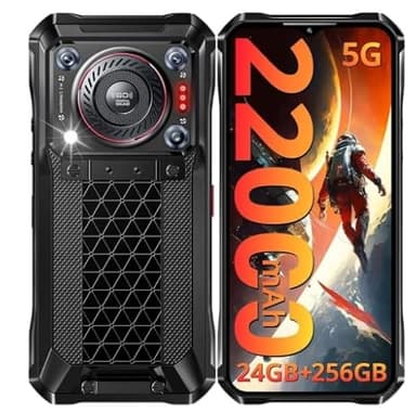 WSFSDAN Oukite WP33 Pro 5G Smartphone reforzado 22000mAh 6.6 pulgadas FHD+teléfono 24GB+256GB teléfono 64MP cámara 33W tamaño 6100+ (negro)