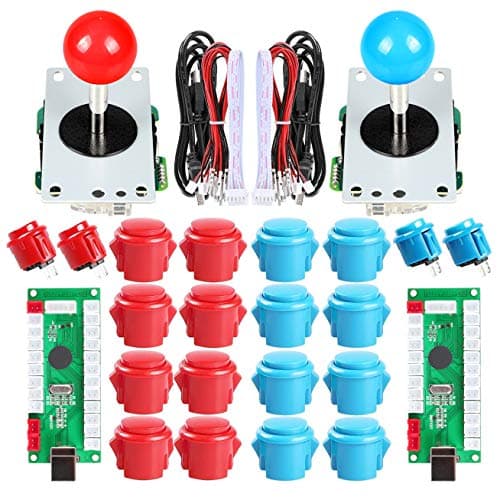 EG STARTS Controlador USB 2 jugadores a juego PC 2 x 5 pines + 4 x botones de 24 mm + 16 x 30 mm botones para juegos de arcade y kit de bricolaje para piezas Mame SNK KOF y rojo/azul