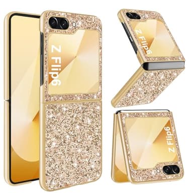 Z Flip 6 Funda para Samsung Galaxy Z Flip 6 Funda Glitter Bling Sparkle Antigolpes Antiarañazos 360 grados Funda para Samsung Z Flip 6 Funda Ultra Delgada Galaxy Z Flip 6 5G Case (Dorado)