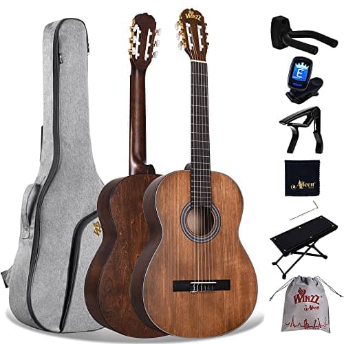 Winzz Guitarra Clásica 4/4 Adulto, Guitarra Clásica para Principiantes 39 Pulgadas, Color Marrón