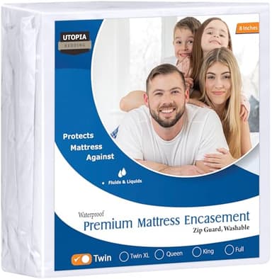 Utopia Bedding - Funda de colchón prémium impermeable con cremallera, se adapta a colchones de 20 cm, tamaño individual, protector de colchón a prueba de chinches y ácaros, funda de colchón de 6 lados