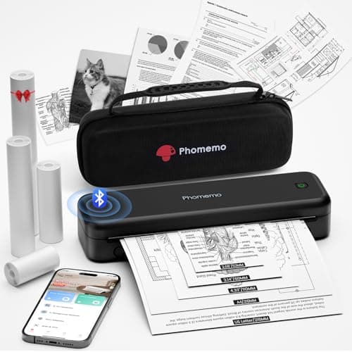 Phomemo M834 Impresora Termica A4, Impresora Portatil Inalambrica, Conexión de Smartphone por Bluetooth, Admite Papel Térmico A4, con Maletín de Transporte y 4 Rollos de Papel Térmico, Negro
