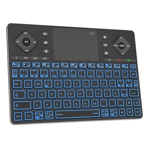 Rii Teclado Inalámbrico K16+, Teclado Bluetooth con Panel Táctil, Teclado Recargable con Retroiluminación RGB, Teclado Multimedia Compacto para Android TV, Proyector, HTPC, Smart TV, Tablet, iPad, PC