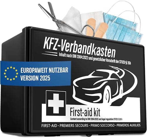 HELDENWERK Botiquín de primeros auxilios para coche 2025 para uso en toda Europa y probado (conforme a la normativa alemana StVO), kit de primeros auxilios certificado DIN 13164
