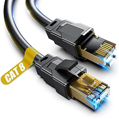Akake Cable Ethernet Cat 8, 0,5 m, 1 m, 2 m, 3 m, 5 m, 6 m, 9 m, 12 m, 15 m, 18 m, 30 m, cable LAN profesional blindado en pared, interior y exterior(5M), negro, para Portátil