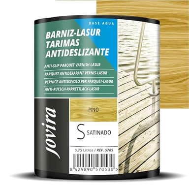 JOVIRA PINTURAS BARNIZ-LASUR Protector Antideslizante Tarimas al Agua. Protege, decora y embellece tarimas de piscinas y jardines. (750 Mililitros, Pino) G-19