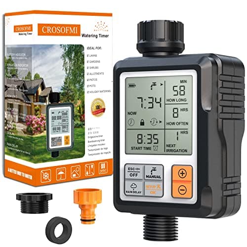 CROSOFMI Programador Riego Jardin Temporizador de Riego Automatico Control Pantalla Grande de 3 Pulgadas Naranja