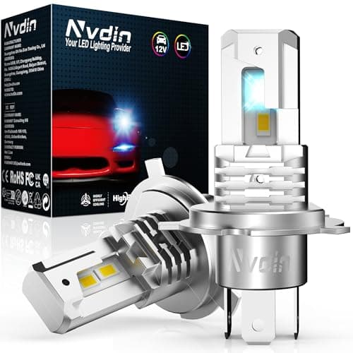 Nvdin Bombillas h4 led 20000lm, lámpara para Faros de Coche y Moto, Muy Compacto sin Ventilador, tamaño halógeno 1:1, Kit de Luces de 12v para Luces largas y Cortas, 6000k Blanco
