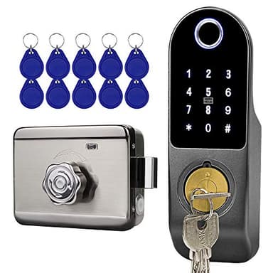 FTes RFKits Cerradura Electrónica Inteligente,Cerradura de Puerta Biométrica con Huella Dactilar, Contraseña,Código QR de Wechat,Tarjeta de Huella Dactilar,Cerradura de llave para Dormitorio