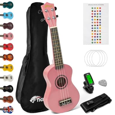 Tiger - Ukelele soprano para principiantes (incluye bolsa de regalo), rosa