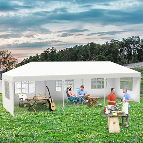 UISEBRT Carpa plegable de 3 x 9 m, con 8 paredes laterales y techo, resistente al agua, protección UV, para camping, fiestas, jardín, festivales, color blanco