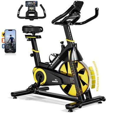 LABGREY Bicicleta Indoor Ejercicio Gym Casa Fitness Bikes Volante 15 KG, Resistencia Ajustable con Pantalla LCD y Monitor de Frecuencia Cardíaca (Amarillo)