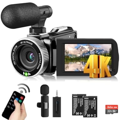 Windancy Cámara de video 4K de 48 MP y 60 FPS para YouTube, FHD1080P, videocámara de video/zoom digital de 18X, 3.0 pulgadas, rotación de 270°, videocámara, con control remoto, 2 baterías/tarjeta SD