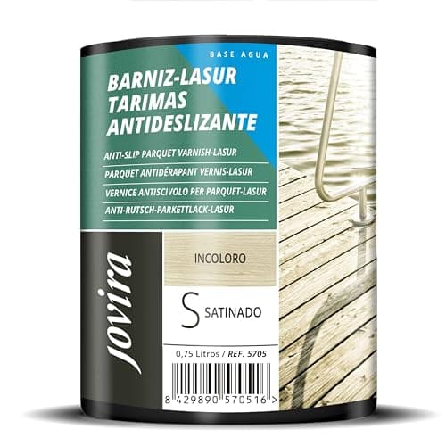 JOVIRA PINTURAS BARNIZ-LASUR PROTECTOR ANTIDESLIZANTE TARIMAS al Agua. Protege, decora y embellece tarimas de piscinas y jardines. (750 Mililitros, Incoloro)