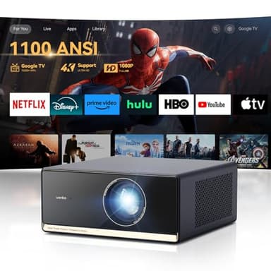 1100 ANSI/Google TV Proyector 4K Soporte, WiFi Bluetooth Nativo Full HD 1080P Proyector, Auto Focus/Keystone y Zoom 50% Smart Proyector, WANBO X5 Pro Proyector de Cine con Netflix Apps