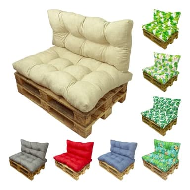 TIENDA EURASIA - Cojines para Palets, Diseño Moderno y Original Estampado, Conjunto de Jardin para Palet, 2 Piezas, Base Acolchada con Respaldo, Cojin Palet, Cojines para Palets Baratos (Crudo)