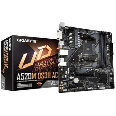 GIGABYTE A520M DS3H AC Placa Base - Procesadores AMD Ryzen Serie 5000, VRM de 5+3 Fases, hasta 4733 MHz DDR5 (OC), 1xPCIe 3.0 M.2, LAN GbE, WiFi 5, USB 3.2 Gen 1