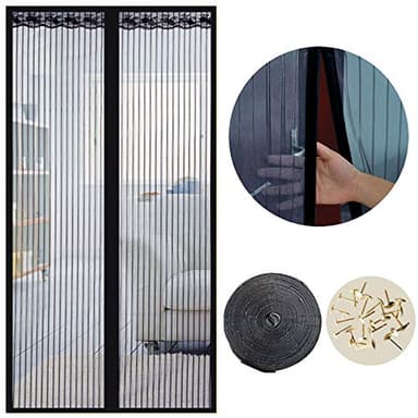 SUNJUN Cortina mosquitera Magnética para Puertas, 90x210cm, Anti Insectos, con Imanes Cierre Automático y No requiere taladrar, para Puertas Correderas/ Balcones/ Terraza（Negro）