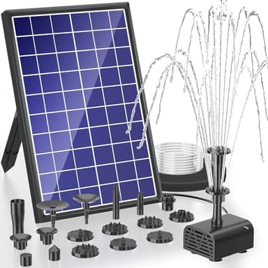 Bomba de agua de fuente solar Biling 7.5W, Con 3600mAh batería 1.5m tubería con 10 Estilo, Bomba de agua de estanque solar 300l/h, para jardín baño de pájaros, pecera, estanque pequeño