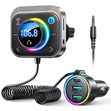 JOYROOM Transmisor FM Bluetooth Coche,【Bass Profundo & Hi-Fi】 Adaptador Bluetooth 5.3 Coche,【30W PD & Dual 18W QC 3.0】 Manos Libres Coche Bluetooth, Bluetooth para Coche, Bluetooth & Aux & Tarjeta TF