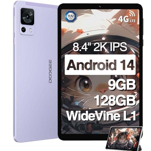 DOOGEE T20 Mini Tablet 8.4 Pulgadas, Android 14, 9GB RAM + 128GB ROM/TF 1GB, con 1920x1200 FHD+ Pantalla y Batería 5060mAh, 4G LTE y 2.4G/5G WiFi TÜV Certificado, Desbloqueo Facial, Púrpura