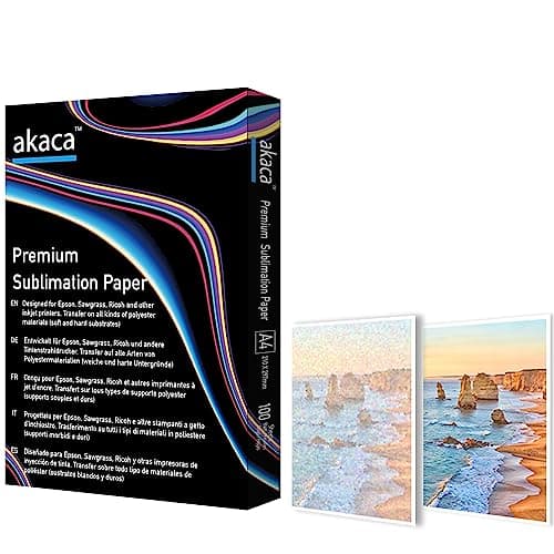 akaca Papel de sublimación A4, 210x297 mm, 100 hojas, 120 g/m², Papel de transferencia para impresoras de sublimación Epson, Sawgrass, Ricoh