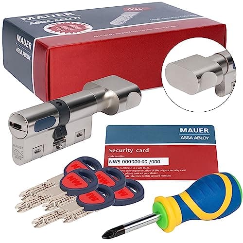 MAUER NW5 Bombin de Seguridad 31x31 Color Niquel con Pomo + Destornillador, Cilindro Bombillo Reforzado Anti-Impresioning Anti-Rotura Anti-Bumping Anti-Taladro Leva Anti-Extracción Cerradura