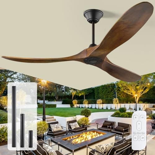 OUENGK Ventilador De Techo De Madera Grande De 178cm Sin Luz Con Mando A Distancia, Ventiladores De Techo RúSticos De Granja Para Patios, Ventilador De Techo De 3 Aspas De Flujo De Aire Grande