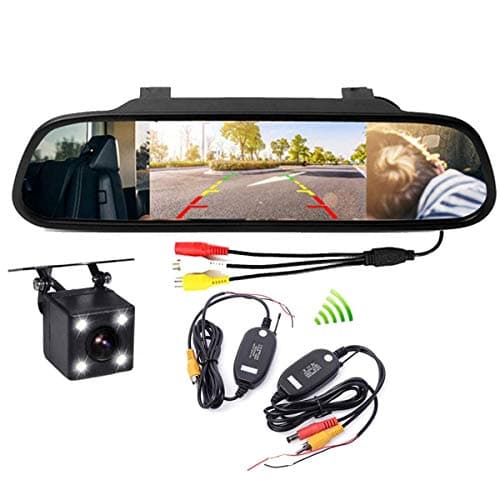 VIGORFLYRUN PARTS LTD 4.3" TFT LCD Monitor de Retrovisor del Coche + CCD Cámara Trasera de Coches Cámara de Marcha Atrás con 4 Luz LED con Transmisor Receptor Inalambrico