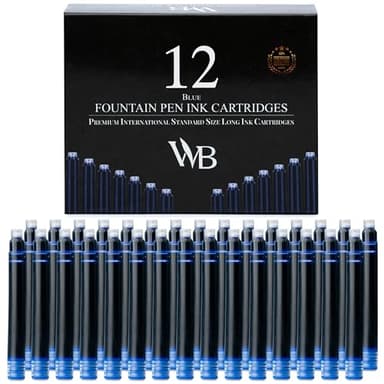 Wordsworth & Black - Paquete de 12 cartuchos de tinta para pluma estilográfica - Azul - Tamaño estándar internacional - Longitud aprox. 3.8 cm - Diámetro de la base aprox. 0.6 cm - Desechable