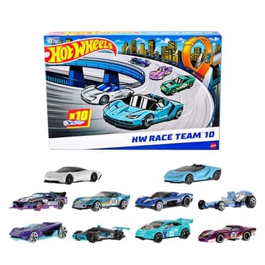 Hot Wheels Pack 10 Coches de Carreras de Juguete, Escala 1:64, Incluye 1 Corvette Greenwood, 1 Lamborghini Centenario Roadster y 1 McLaren Speedtail, Juguete +3 años (HYM96)