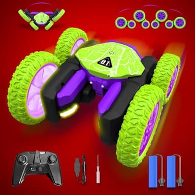 PandaHome Coche Teledirigido para Niños, 4x4 Acrobático Rotación 360° RC Car Radiocontrol con Luces LED Juguete Niños Niña 6-12 Años, Coche Acrobático Teledirigido Regalo Cumpleaños Navidad