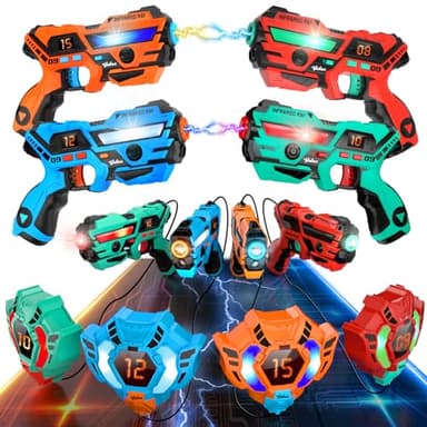 VATOS Laser Tag con Chalecos Conjunto de 4 - en Tiempo Real de Datos Sync Infrarrojos Laser Tag Sets, Multi Jugador Lazer Tag Juego para Niños Juego de Interior y al Aire Libre