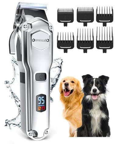 oneisall Premium Maquina Cortar Pelo Perros, IPX7 Todo el Cuerpo Lavable Maquinilla Inalámbrico Cortapelos Apta para largo y pelo grueso (plateado)