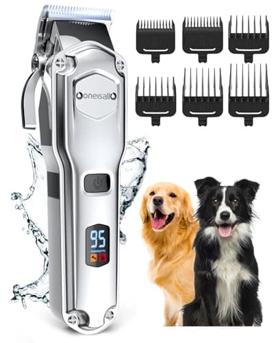 oneisall Premium Maquina Cortar Pelo Perros, IPX7 Todo el Cuerpo Lavable Maquinilla Inalámbrico Cortapelos Apta para largo y pelo grueso (plateado)