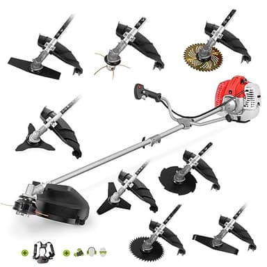 GREENCUT GGT650X-9 - Desbrozadora de Gasolina de 65cc y 4,9cv, Motor 2 Tiempos, con 9 Accesorios Intercambiables, arnés y Barra Divisible, desbrozadora 9 en 1