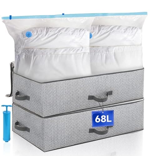 Juego de Bolsas Almacenaje Ropa, 2 Bolsas al Vacio Ropa, 2 Cajas Almacenaje Ropa Debajo de la Cama, 1 Bomba de Mano, Plegable Bolsas para Guardar Ropa, Cajas Organizador Armario para Edredones Mantas