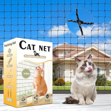 Holilo Red para Gatos, 3x6m Malla para Gatos, Malla Protectora Balcon Incluye Set de Fijación, Resistente a la Intemperie y a los Rayos UV para Balcones, Ventanas, Tragaluces