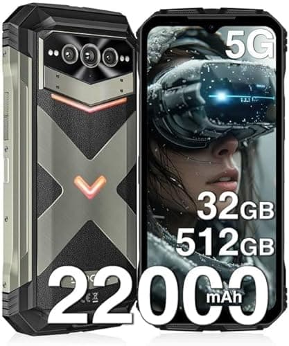 DOOGEE V MAX Pro Movil Resistente 5G, 22000mAh 32GB+512GB Movil Irrompible Android 14, Tres Cámaras 108MP+16MP+20MP, 6,58" FHD+ 120Hz,33W Carga Rápida/NFC/FaceID/Huella Dactilar/IP6