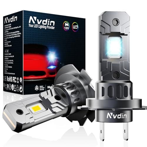 Nvdin bombillas h7 led 20000lm, lámpara faros de coche y moto, muy compacto sin ventilador, tamaño halógeno 1:1, kit de luces para largas o cortas, 12v headlight bulbs, lâmpadas automóvil 6000k blanco